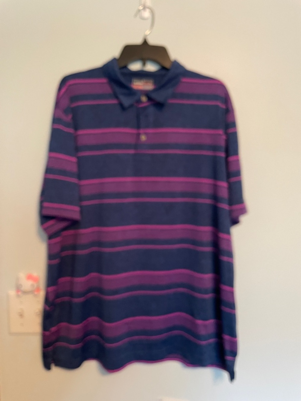 Grand Slam Navy Polo with Purple Stripes